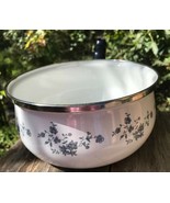 Vintage Enamel Cookware Medium Sauce Pan Only No Lid Floral Blue Garland... - $40.48 CAD