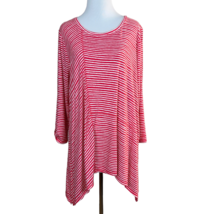 Chico&#39;s 2 Zenergy Tunic Top L 3/4 Sleeve Red White Stripe Stretch Asymmetrical - £19.60 GBP