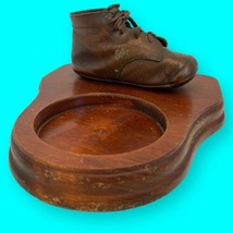 Vtg MCM Bronzed Baby Boot Wood Base Cutout For Round Ashtray Or Trinket Tray - £25.75 GBP