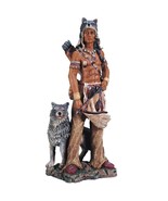 17&quot; h Indian Warrior with Wolf Statue Native American Decoration Figurine - £70.97 GBP