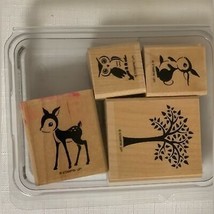 STAMPIN' UP! Forest Friends Stamp Set 4 Wood Mounted Deer Rabbit Owl Tree Nature - $39.60