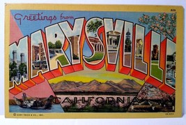 Greetings From Marysville California Large Letter Linen Postcard Curt Te... - $8.08