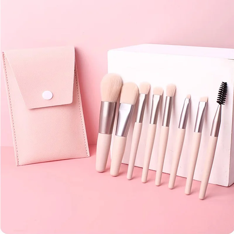 Apricot 8pcs makeup brush set Mini portable makeup brush set Beginner beauty too - £18.81 GBP