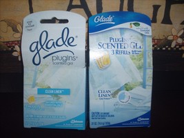 Glade Plugins Gel Scented Plug In refills CLEAN LINEN 2 boxes 3 Gels in each - £17.39 GBP