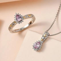 Narsipatnam Purple Spinel and White Zircon Ring and Pendant Necklace 20 Inches  - £28.92 GBP