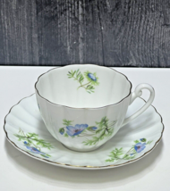 Shelly Fine Bone China England Fluted Blue Poppy Cup and Saucer - £18.55 GBP