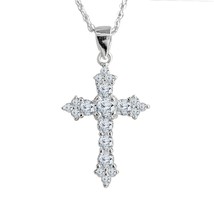 Diamant Rond 925 Argent Sterling Pendentif Croix Femmes Jour Cadeau - £69.33 GBP