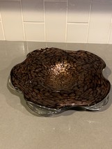 Vintage Murano Art Glass Dish Brown &amp; Copper Flake Gorgeous!! - £19.09 GBP