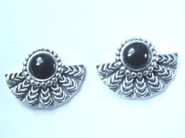 Simulated Black Onyx Accented 925 Sterling Silver Stud Earrings - £10.87 GBP