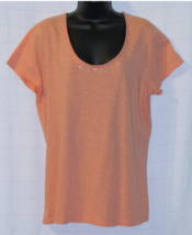 St. John&#39;s Bay Embellished Apricot-Peach-Cotton Knit Top Size: XL - £14.62 GBP