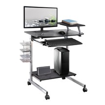 Mobile Compact Computer Cart Desk with Keyboard Tray - £138.77 GBP