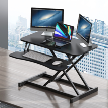 32 Inch Black Sit Stand Desk Riser, Height Adjustable Workstation Tray - $97.99