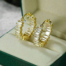 2.50Ct Baguette Cut VVS1/D Diamond Huggie Hoop Earrings 14K Yellow Gold Finish - £72.13 GBP