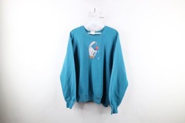 Vtg 90s Country Primitive Womens XL Faded Needlepoint Duck Heart Sweatshirt USA - £31.61 GBP