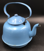 Vintage Aqua Blue Enamel Camping Coffee Kettle Pot w/ Handle Farmhouse Decor - £19.48 GBP