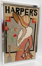 Vintage HARPER&#39;S Bazaar Magazine Needlepoint Picture Framed Lady Retro Art Deco - £140.62 GBP