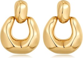 Gold Dangle Earrings for Women Trendy Statement Door Knock Shape Gold Drop - £8.54 GBP