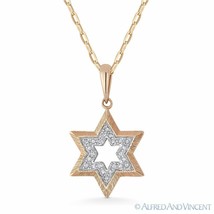 0.06ct Round Cut Diamond Star of David Pendant &amp; Chain Necklace in 14k Rose Gold - £265.77 GBP