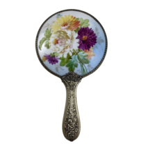 Vintage Floral Cherub Hand Mirror Ornate Metal Handle German Silver Plat... - £27.03 GBP