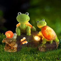 Garden Statue Outdoor Decor-Cute Frog Face Turtles with Solar Lights Outdoor Law - £38.99 GBP