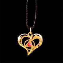 Aa Recovery Flowing Heart 24K Gold Pendant Gp Necklace Red Stone - £31.78 GBP