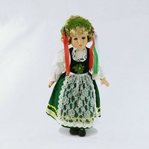 Doll Female Handmade Swedish Dutch Attire on Metal Stand 13&quot; - £26.90 GBP