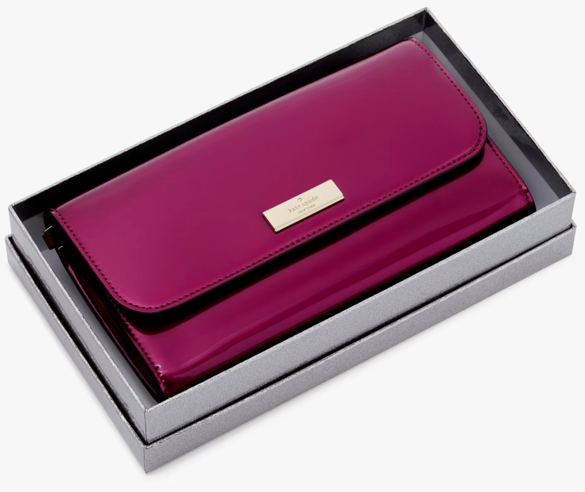 Kate Spade Kenzie Medium Flap Wristlet Wallet Purple Dark Raspberry KJ015 NWT