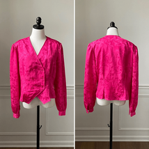 Vintage Ann Chabrol Fuchsia Satin Jacquard Double Breasted Blouse 18 - $404.66 MXN
