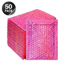 50pcs Bubble Mailer Laser Rose Red Envelopes Padded Mailing Poly Mailer for Gift - £116.19 GBP