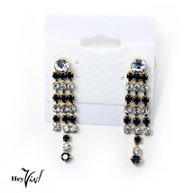 Vintage 80s Black Rhinestone Spray Earrings on Card New/Old Store Stock ... - £11.01 GBP