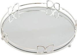 Mirror Vanity Tray Round Metal Makeup Tray Cosmetic Perfume Tray, Silver 13×13 - £22.37 GBP