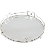 Mirror Vanity Tray Round Metal Makeup Tray Cosmetic Perfume Tray, Silver... - $28.99