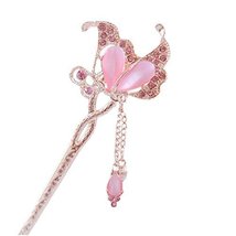 5.9" Chinese Traditional Metal Opal Butterfly Ladies/Girls Hair Stick, PINK