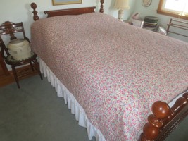 Hand Quilted Reversible Floral Bed Cover Quilt w/Double Bed SKIRT- 84&quot; X 88&quot; - £47.40 GBP