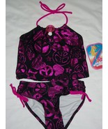 Breaking Waves Girls Tankini Pink Black Peace Swim Suit Glitter Bathing ... - £11.76 GBP