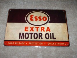New &quot;ESSO EXTRA MOTOR OIL&quot; Tin Metal Sign Simulated Wear and Tear - $24.99