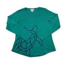 Marushka Handprints Sweatshirt V Neck Womens M Sea Turtle Teal Long Sleeve - $34.29
