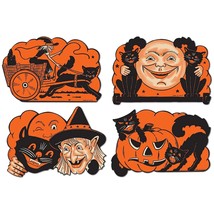 Wall Decorations 4 Piece Vintage Halloween Party Supplies, 9&quot;, Black/Orange - £8.70 GBP