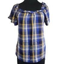Vince Camuto Blue and Yellow Plaid Blouse Size Medium - $34.65