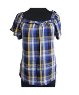 Vince Camuto Blue and Yellow Plaid Blouse Size Medium - £27.25 GBP