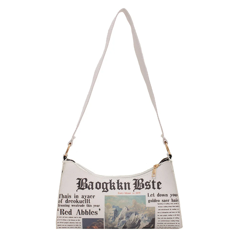 Fashion Ladies Newspaper Print PU Underarm Bag Women Casual Small  Bags - £49.87 GBP