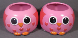 Pink Owls 2 Mini Ceramic Planters Hearts 4&quot;x 2.25&quot; Rocket Farms Add Succulents - £8.60 GBP