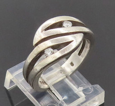 925 Sterling Silver - Vintage Swirly Wave Cut Beaded Topaz Ring Sz 6 - R... - £26.26 GBP