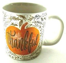 Mug 10oz Thankful Pumpkin Gold Leaves White Coffee Tea #36260 Roobee by Mara-Mi  - £9.48 GBP