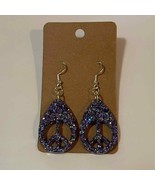 Handmade epoxy resin peace sign earrings - greyish purple glitter - £4.97 GBP