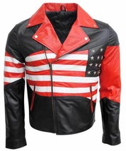 Men&#39;s Biker Jacket American Flag Motorcycle Jacket Zipper Closure  - £199.83 GBP