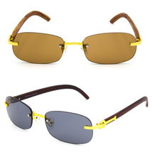 Men’s Gold Rectangle Vintage Rimless Brown Gradient Tint Polarized Sunglasses - £17.01 GBP+