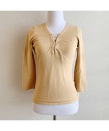 INC tan brown rayon lace-up v-neck 3/4 sleeve pullover sweater knit top ... - $138.08 MXN