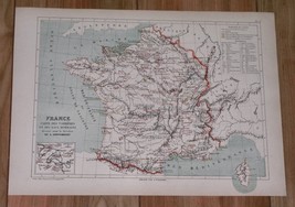 1878 ORIGINAL ANTIQUE MAP OF FRANCE / MAP OF MINERAL WATERS SOURCES SPRINGS - £17.45 GBP