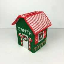 Santa Christmas Holiday Square Tissue Box Cover Plastic Canvas Handstitched Yarn - £24.45 GBP